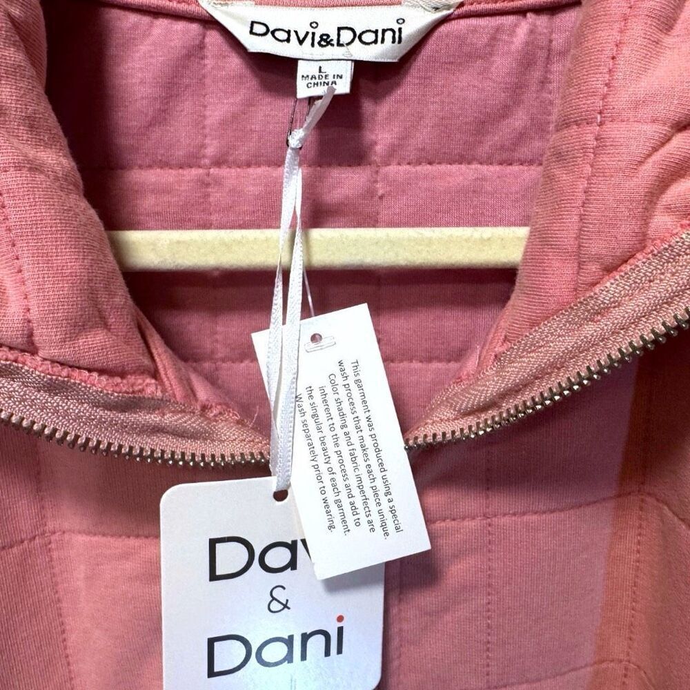 Dusty Rose Pink Quilted Zip Up Dropped Shoulder Jacket Large NEW - Davi & Dani - Picture 7 of 11